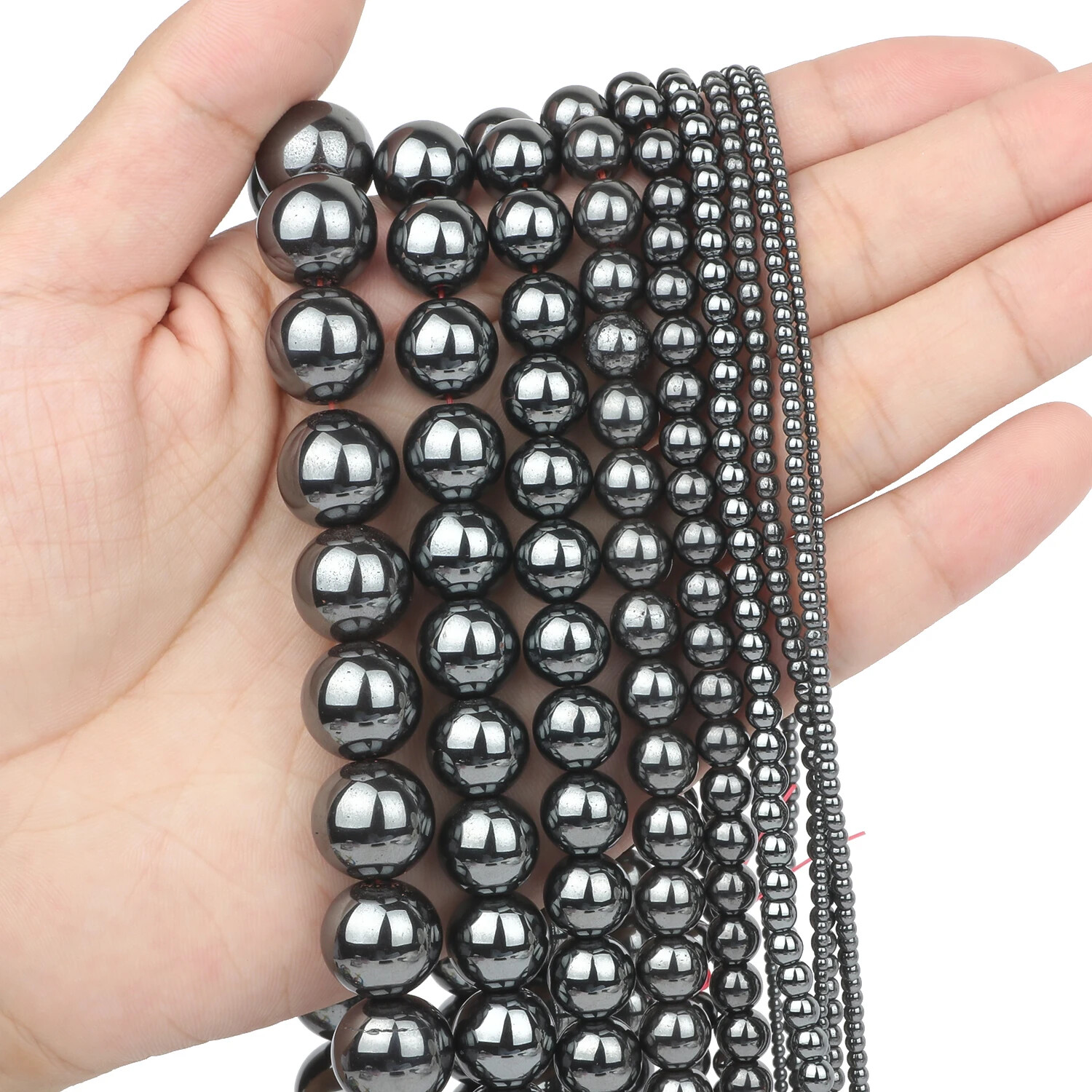 4-12mm Natural Black Hematite Stone Round Loose Spacer Beads for Jewelry Making