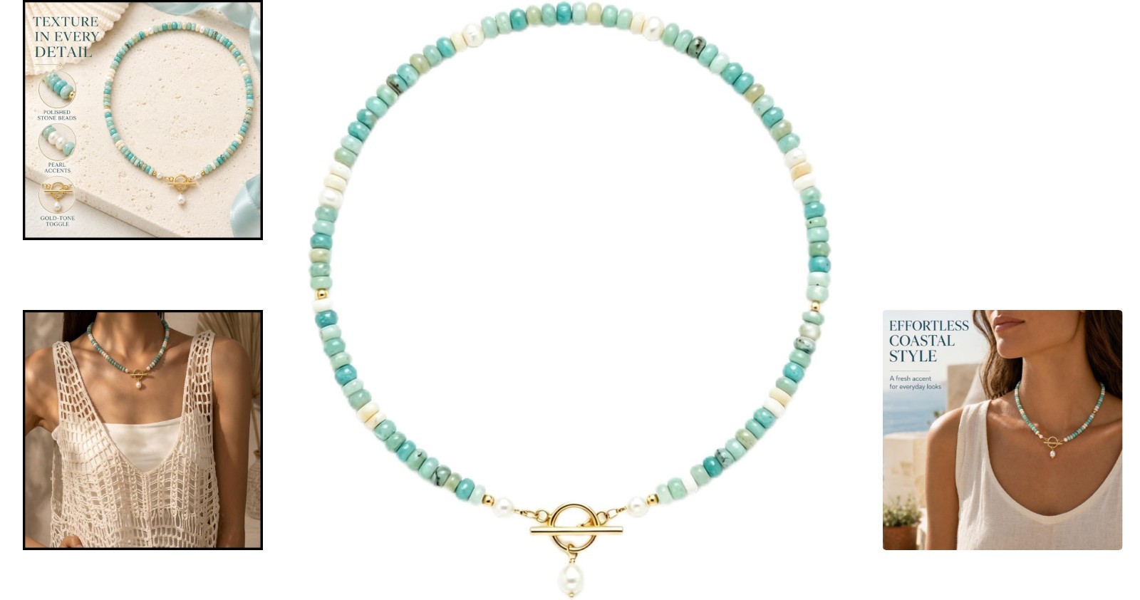 Versatile Turquoise & Pearl Necklace – Dainty Handmade Jewelry for Any Occasion