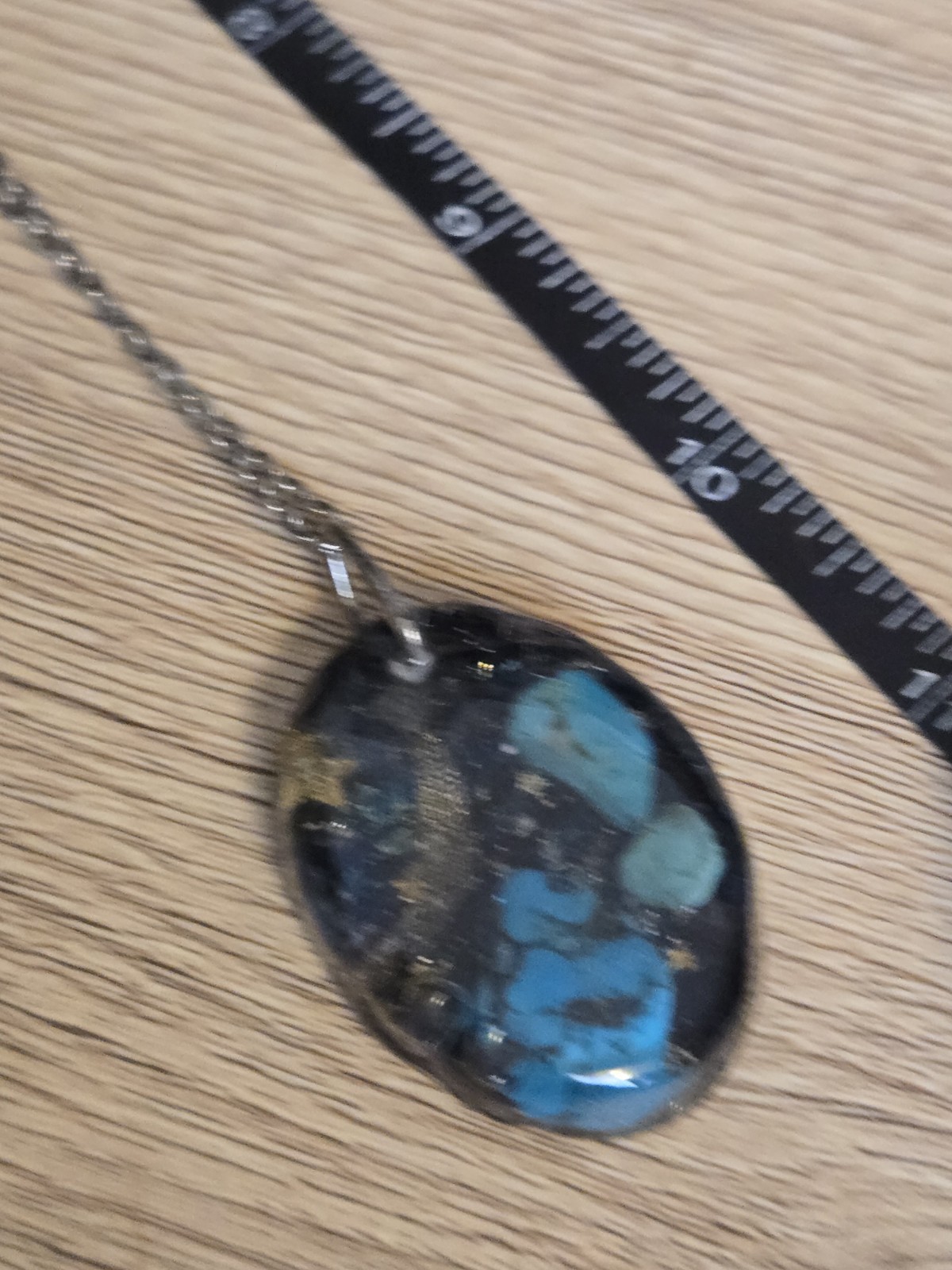 Turquoise Galaxy Resin Pendant Artisan Necklace 20 Inch Stainless Steel Chain