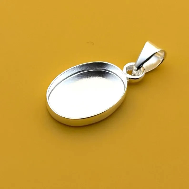 925 Sterling Silver 8x12mm Oval Bezel Pendant Setting Handmade Jewelry
