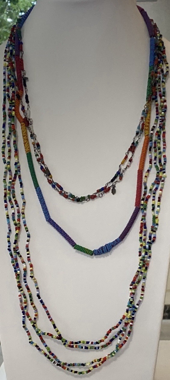 4 Boho African Love Beaded Necklaces. 24″ 40″ & 2×60″ Fashion Statement