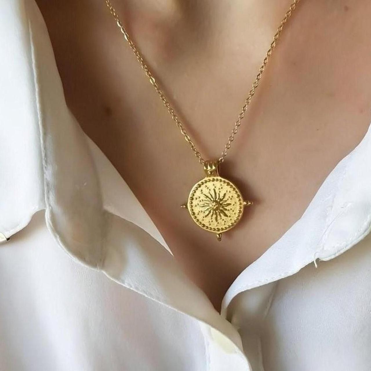 Sun Necklace Sundial Necklace Astrology Pendant Necklace 18k Gold Plated