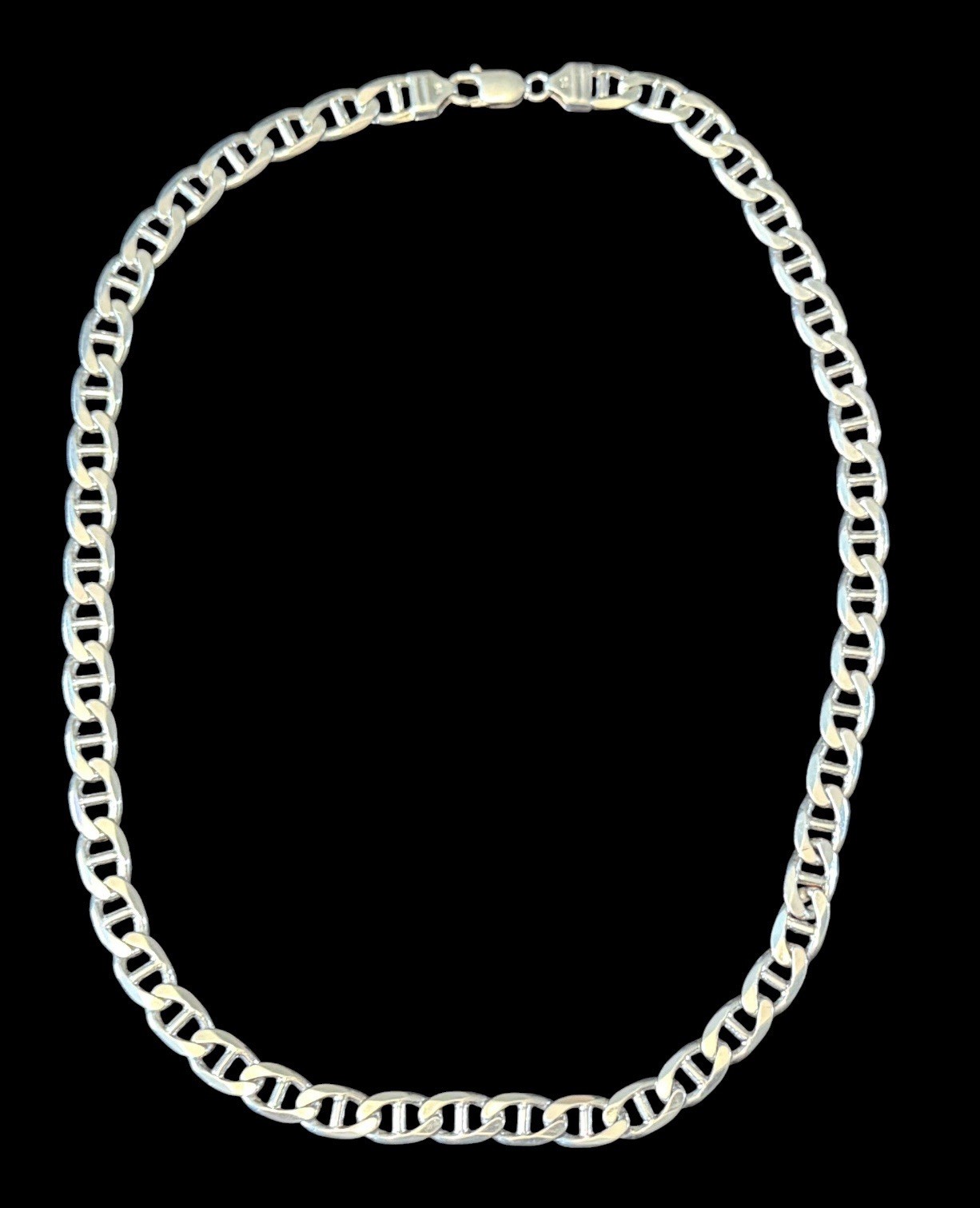 925 Sterling Silver Flat Mariner Link Chain 22” Necklace 11mm ~ 60 Gram ITALY KC