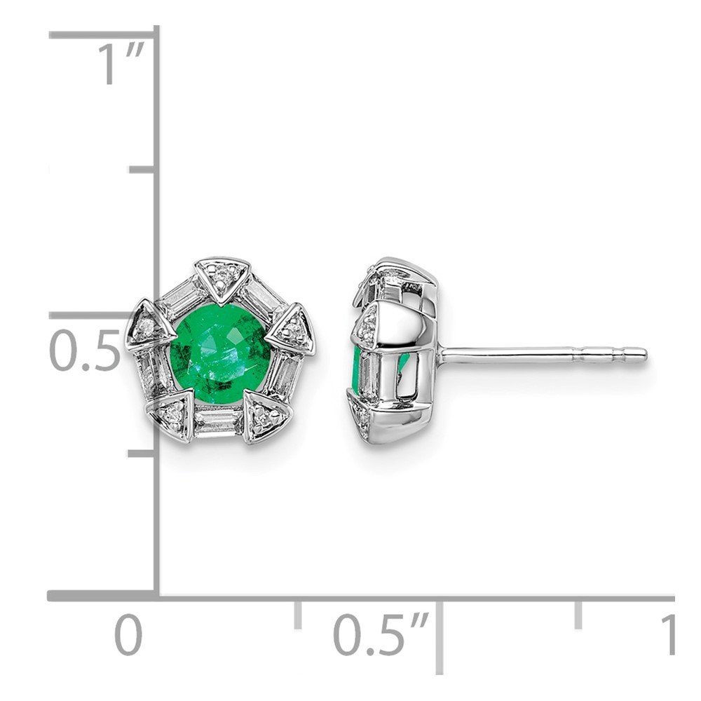 14k White Gold Emerald and Diamond Post Stud Earrings 1.81gm L-8.45 mm