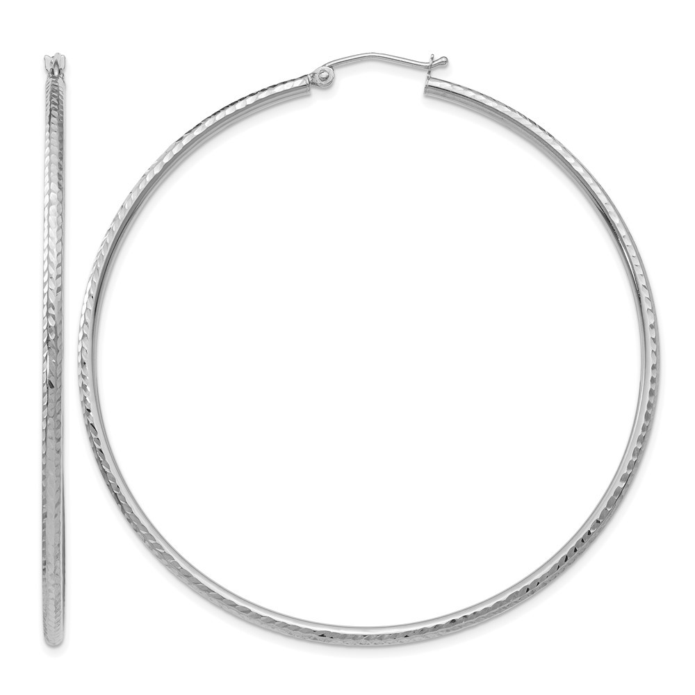 14K White Gold Diamond-Cut Round Tube Hoop Earrings 2mm 0.5-2.4in All Sizes
