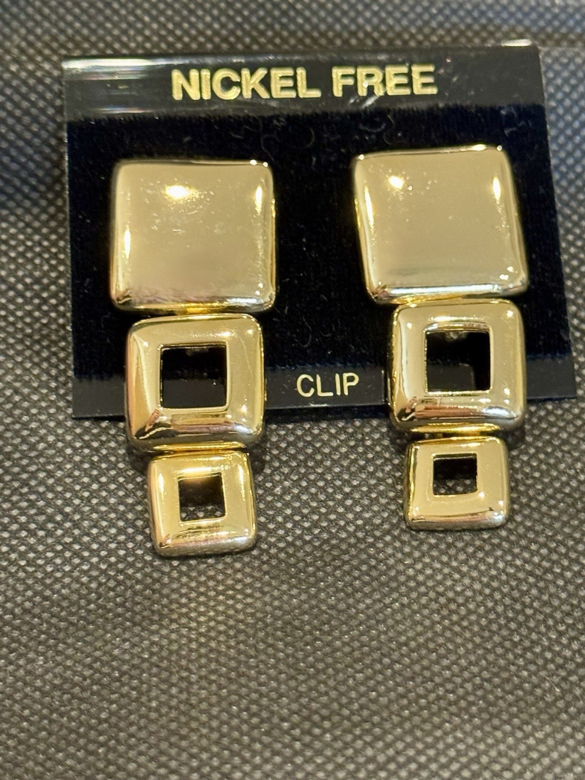 Vintage Gold Tone Earrings Geometric Square Dangle Drop Runway Statement 1980s