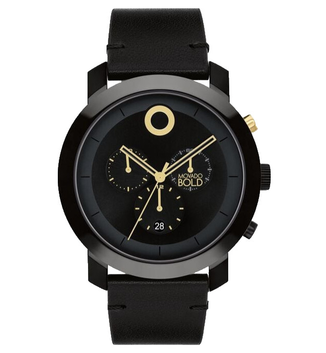 MOVADO BOLD TREND IMPULSE 3601064 BLACK TR90 CASE LEATHER STRAP 44MM MENS WATCH