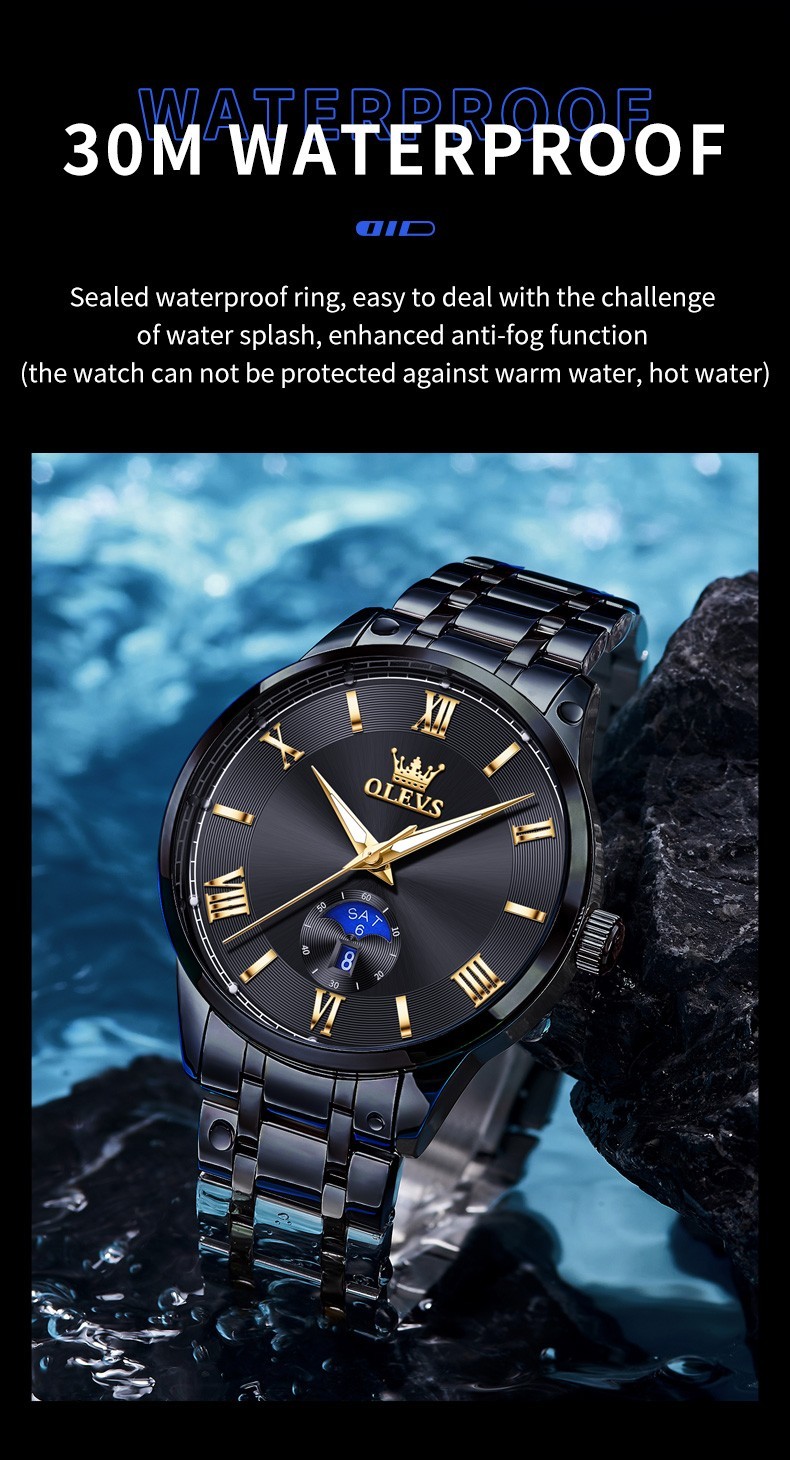 OLEVS Japan Movement Luxury Classics Male Gift Rhinestone Quartz Wristwatch 3638