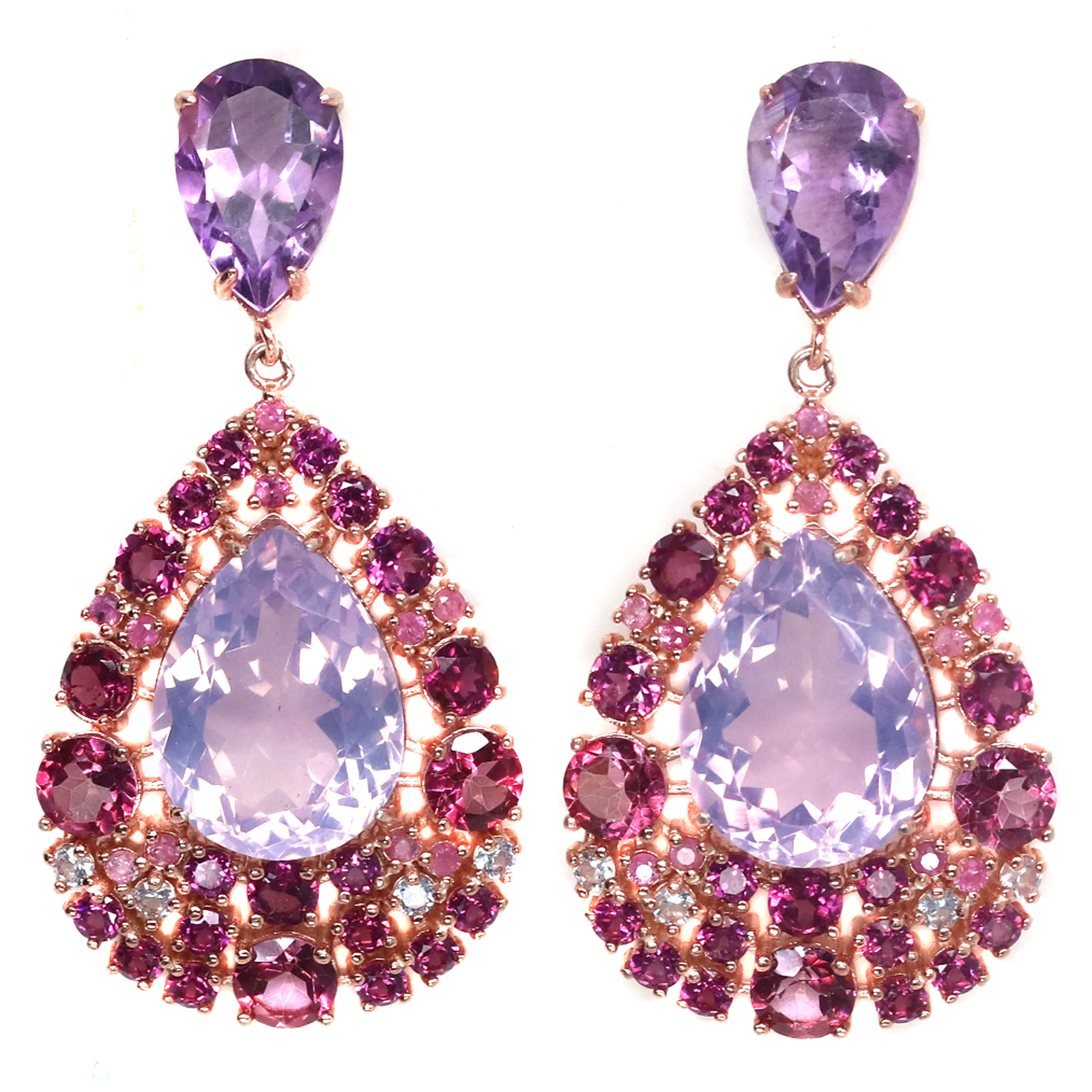 Gemstone 12 X 16 mm. Lavender-Quartz Amethyst Rhodolite…Earrings 925 Silver
