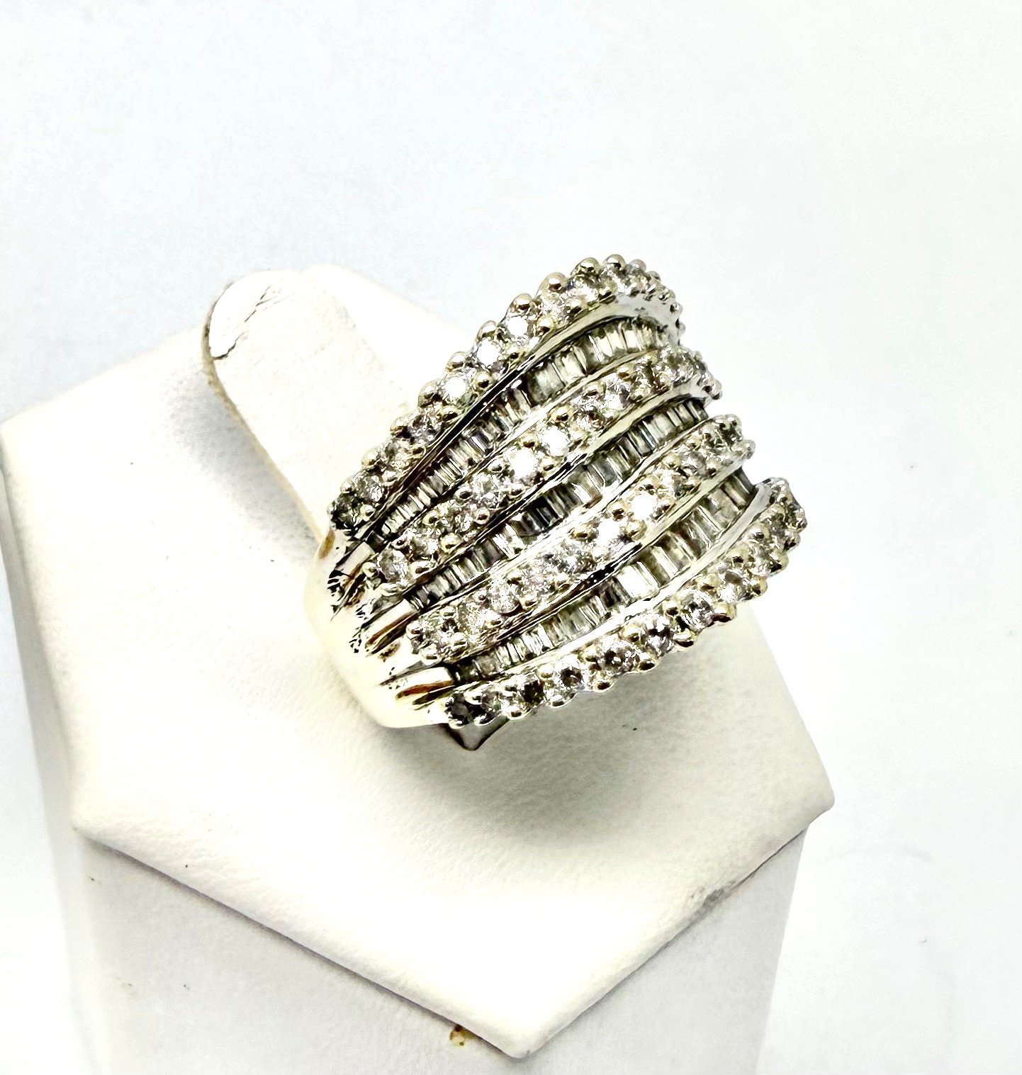 1.00 tcw Natural Diamond Wide Layered Wave Ring 14k White Gold w/Card Appraisal