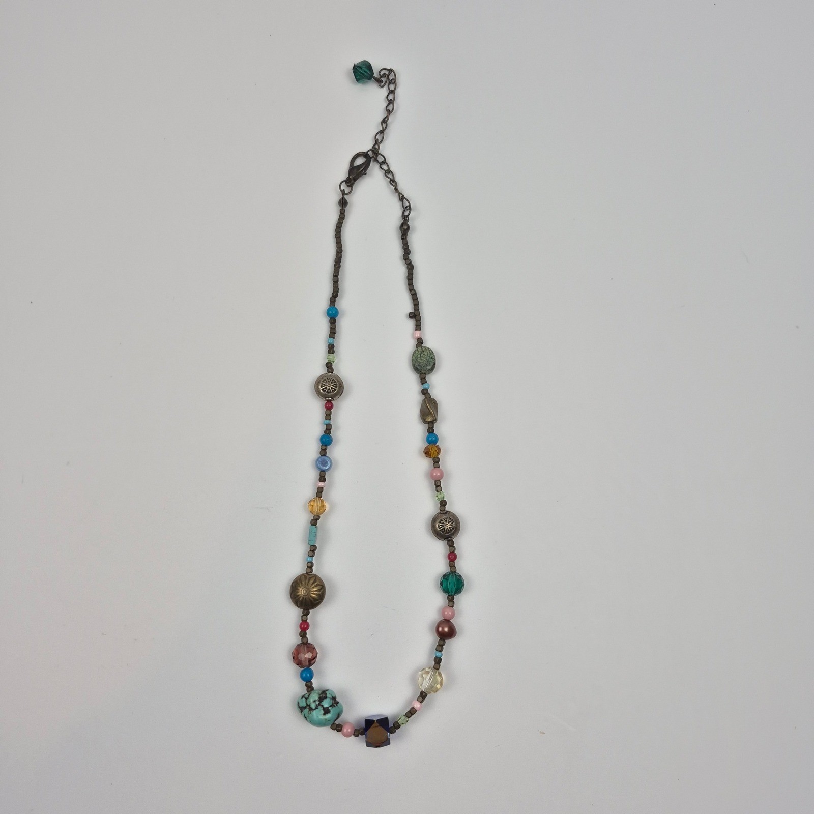 Boho Beaded Necklace 16-19″ Colorful Statement Jewelry Faux Turquoise Layering