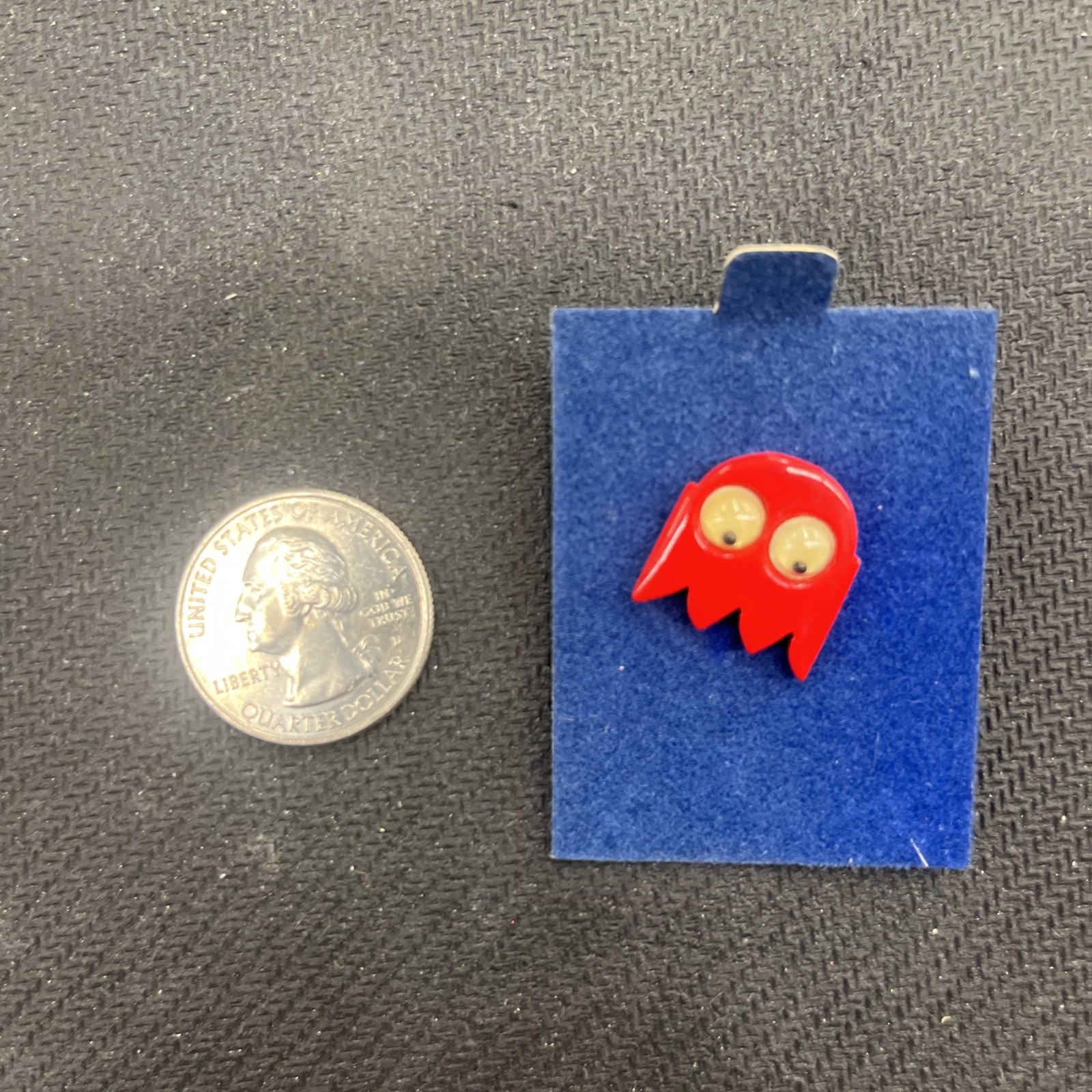 Vintage Pacman Ghost Red enamel pin lapel tie tack Goggly eyes