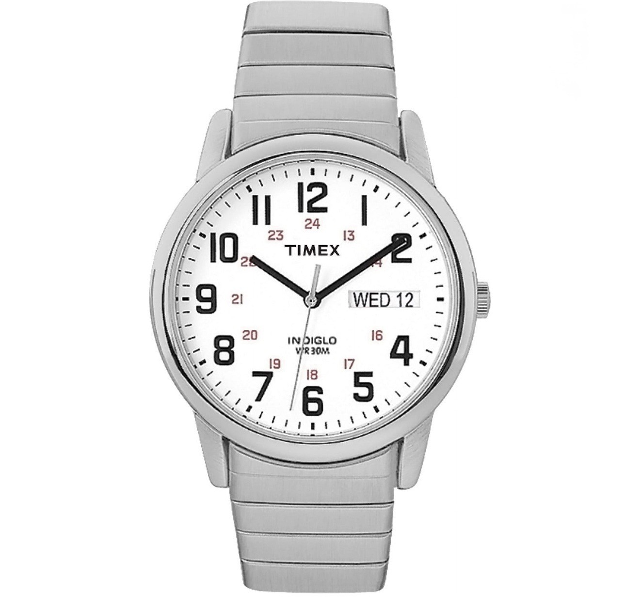 Timex Men’s Indiglo Expansion Band Watch White Dial Day Date New