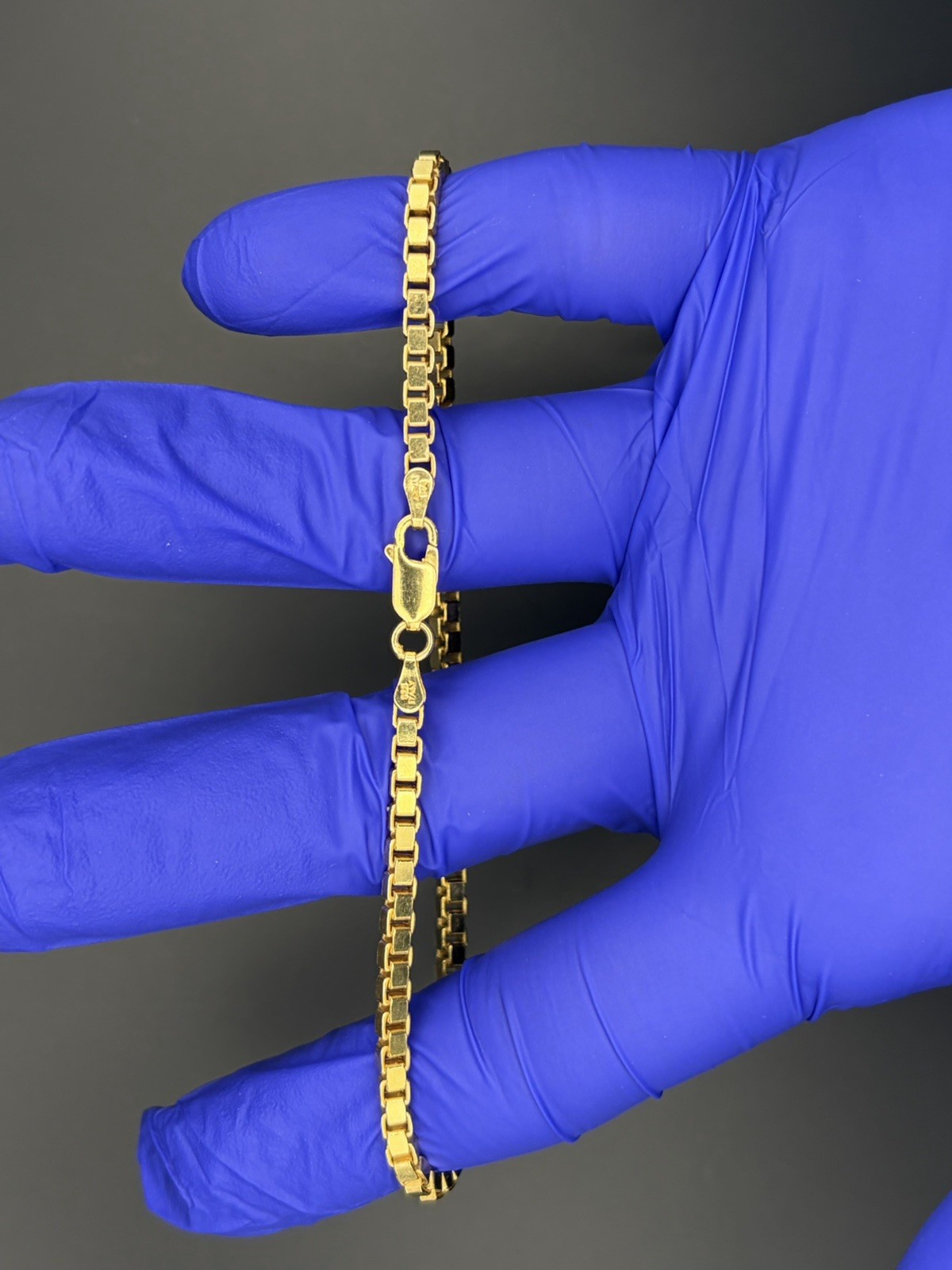 Gold in Color Box Chain Bracelet 925 Italy KA 1772 Venetian Link Lobster Clasp