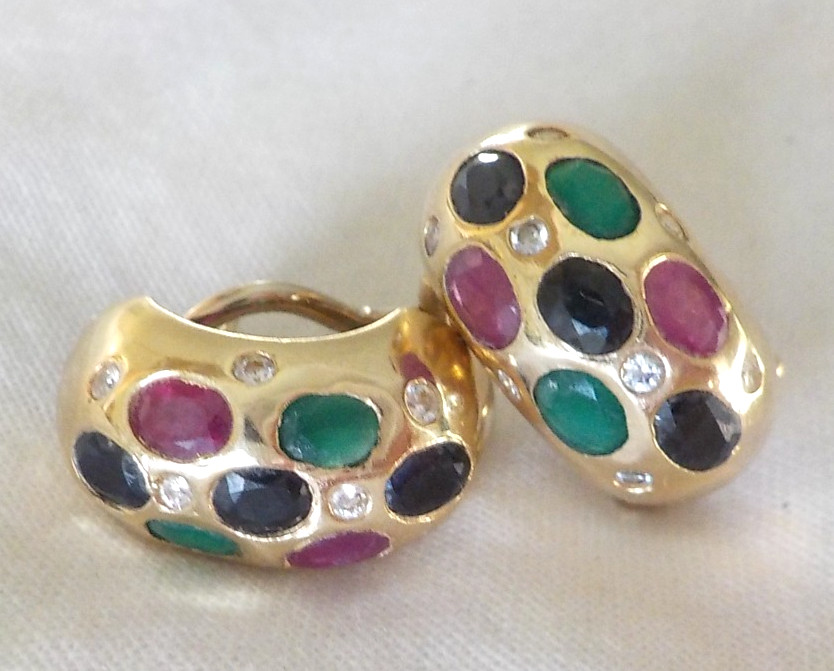 14k Yellow Gold Dotted Multi Gemstone Earrings – 7.80 gms, 0.70 in, 2.46 ctw