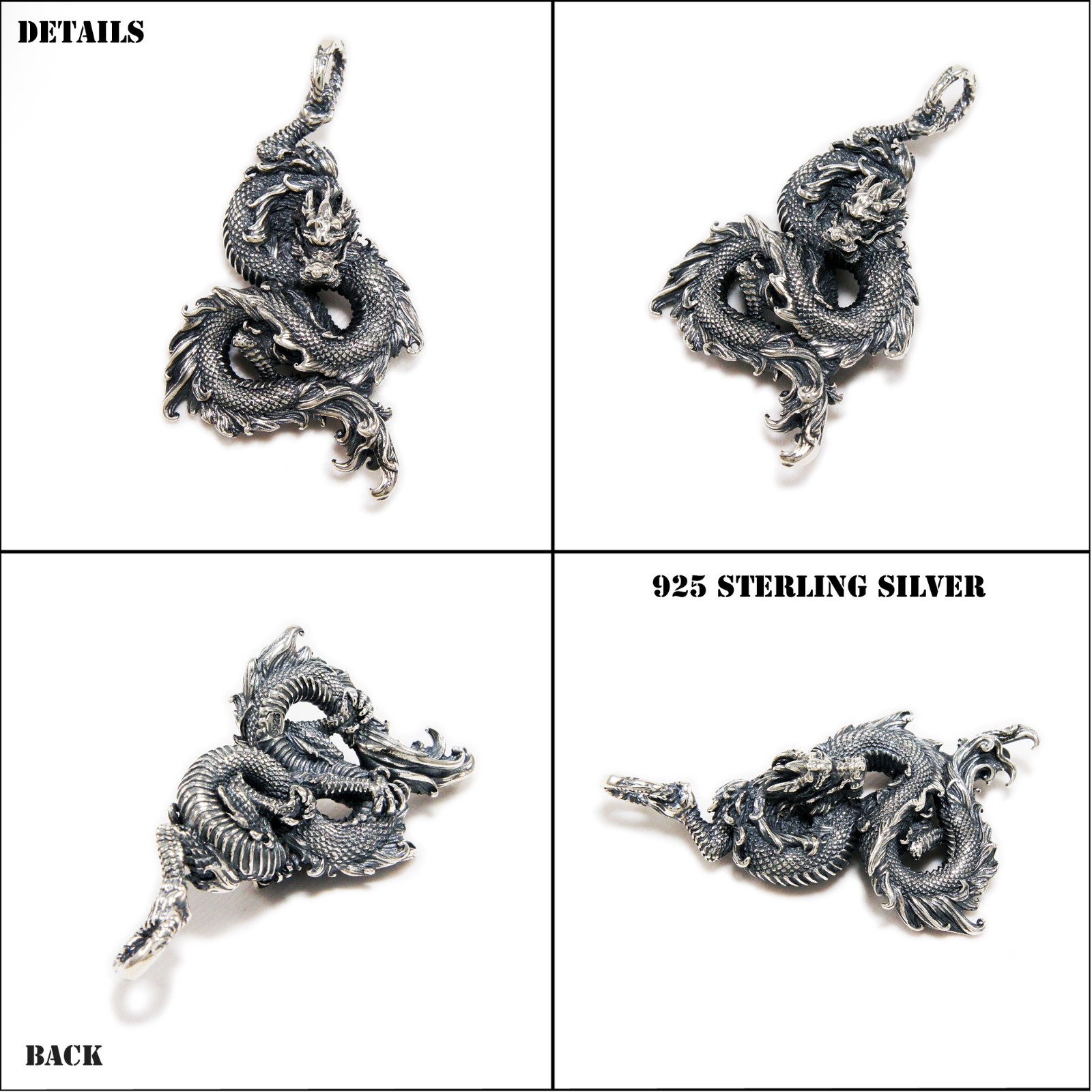 DRAGON 925 STERLING SILVER BIKER GOTHIC ROCKABILLY ROCK N ROLL PENDANT KH-018