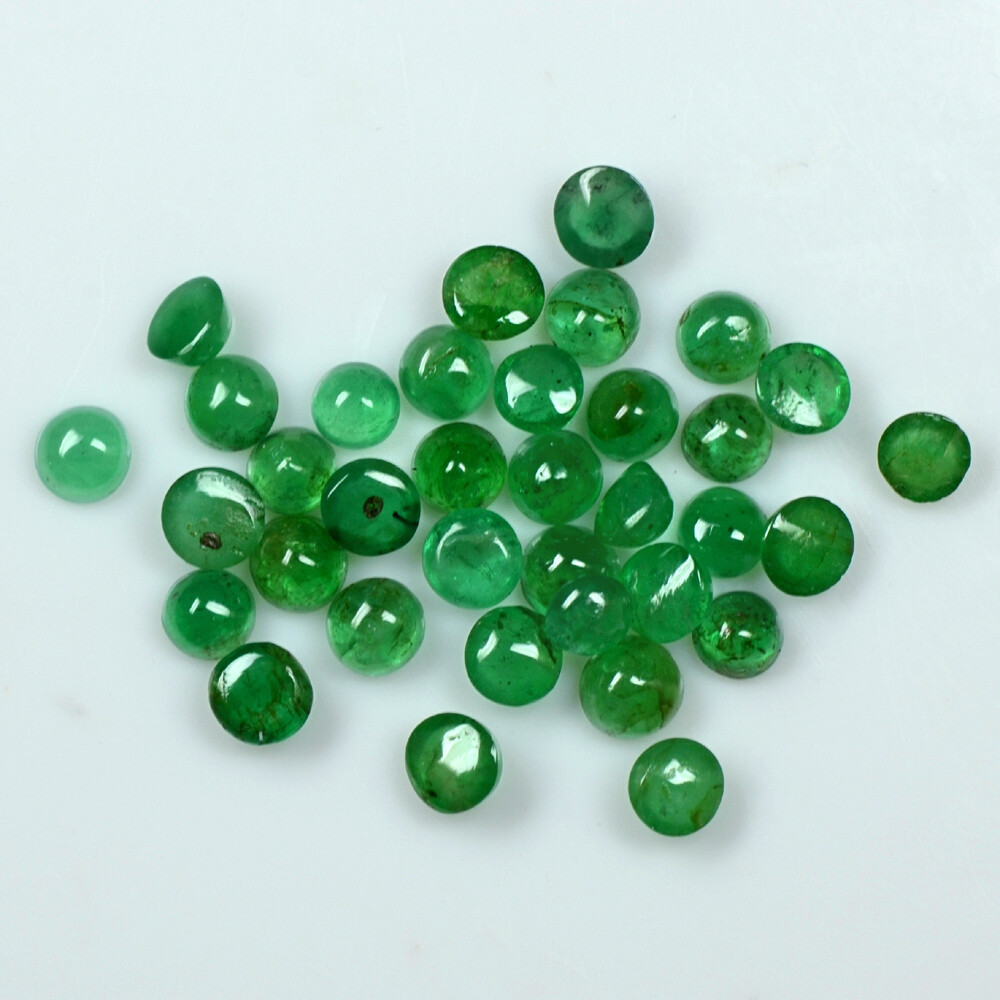 Natural Top Rich Green Amazing Emerald Round Cabochon 35 Pc Lot 3.18 Cts Zambia