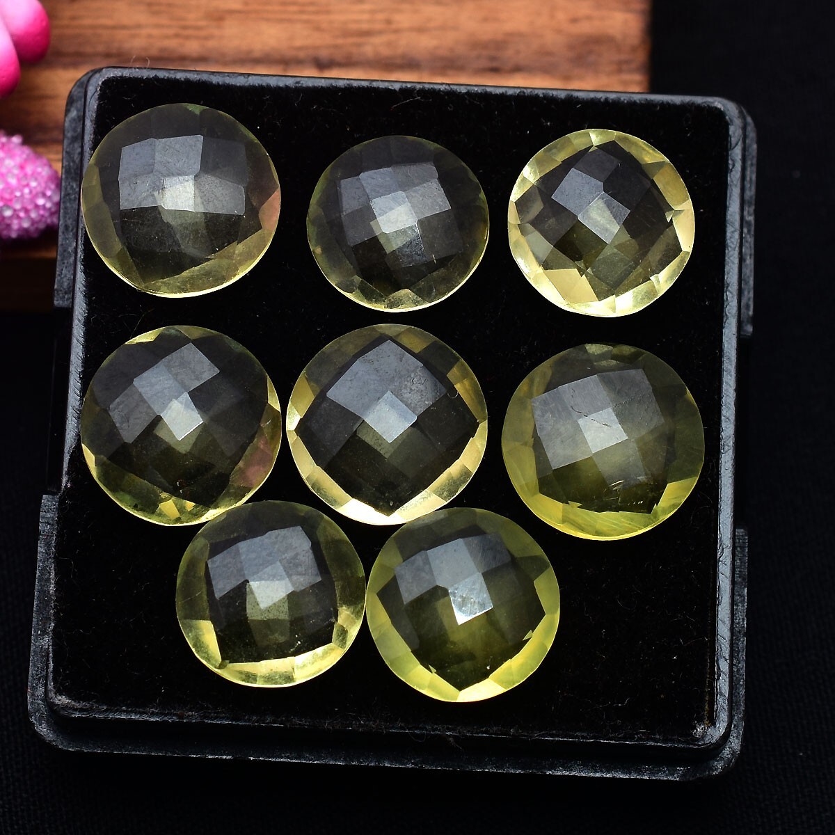 8 Pcs VVS Natural Yellow Citrine 10.73mm-11.64mm Round Checker Cut Gemstones Lot
