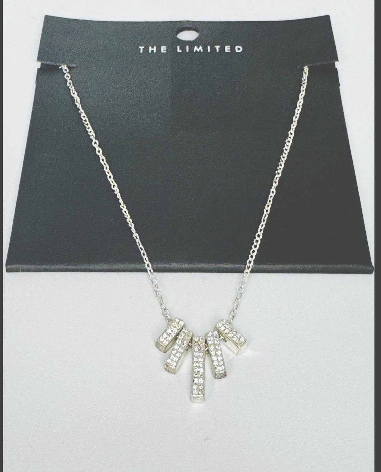 NEW The Limited Necklace Silver Rhinestone Bar Pendant Special Occasion Jewelry