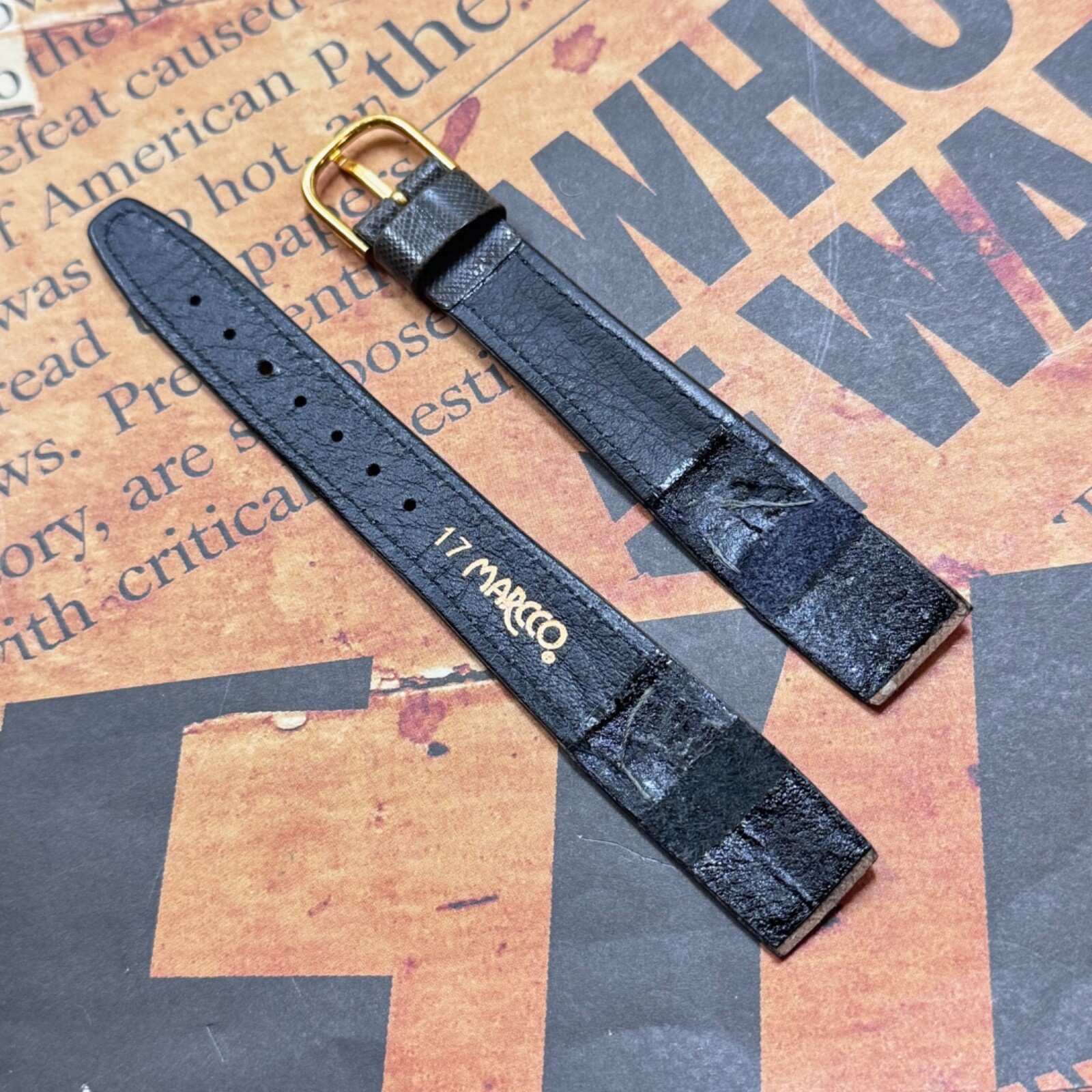Single keeper grey stitched leather 17mm open-ended vintage watch strap NOS