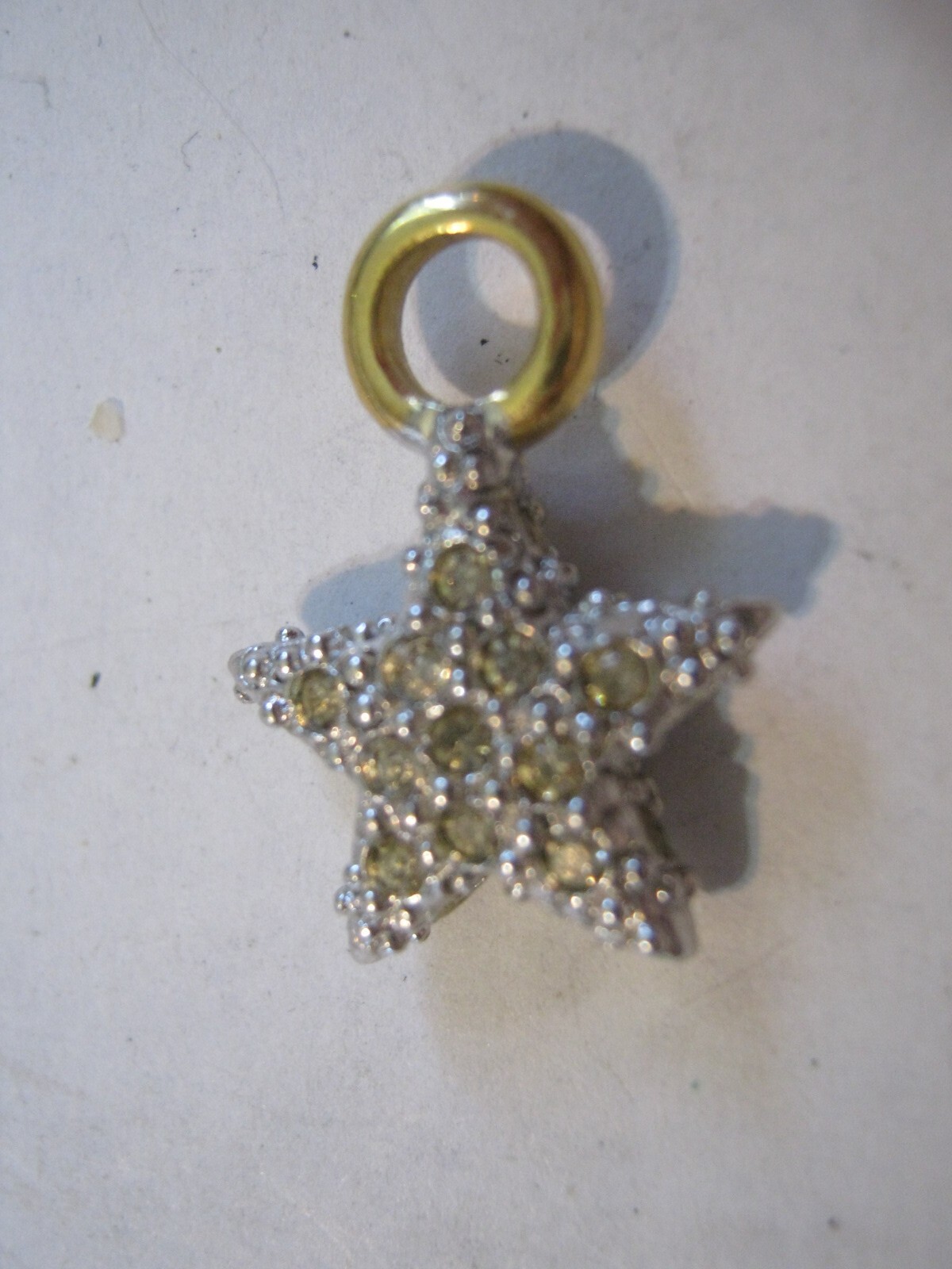 THREE Diff Yellow Gold Plated Charms w/ Rhinestones, Red Bow, White Heart & Star
