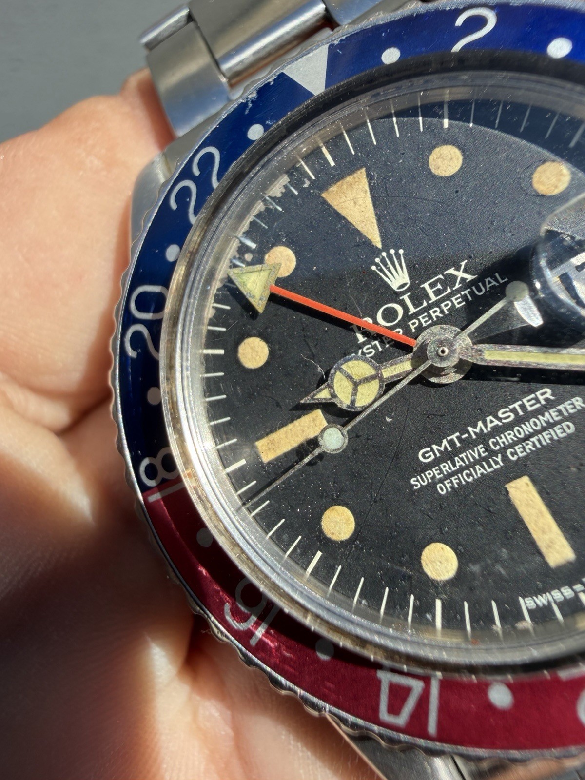 Rolex GMT Master 1675 Pepsi Bezel Rarest Radial Dial Vintage 1966 Serviced