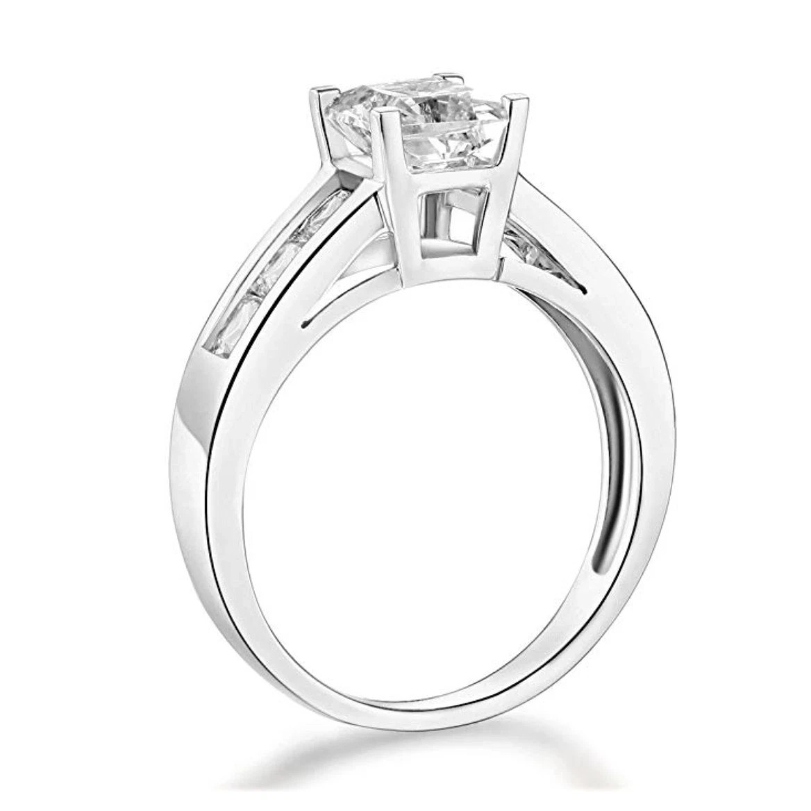 2.5 Ct Princess Silver Simulated Diamond Engagement Wedding Ring Channel