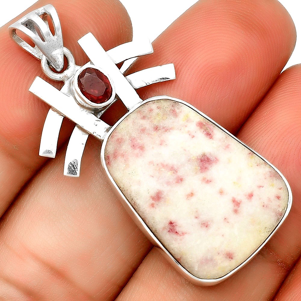 Natural Cinnabar & Garnet 925 Sterling Silver Pendant Jewelry P-1046