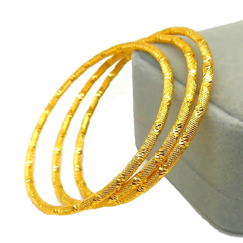 3PcSet 18k Yellow Gold Filled Over Silver Womens Stacking Bangles D985B