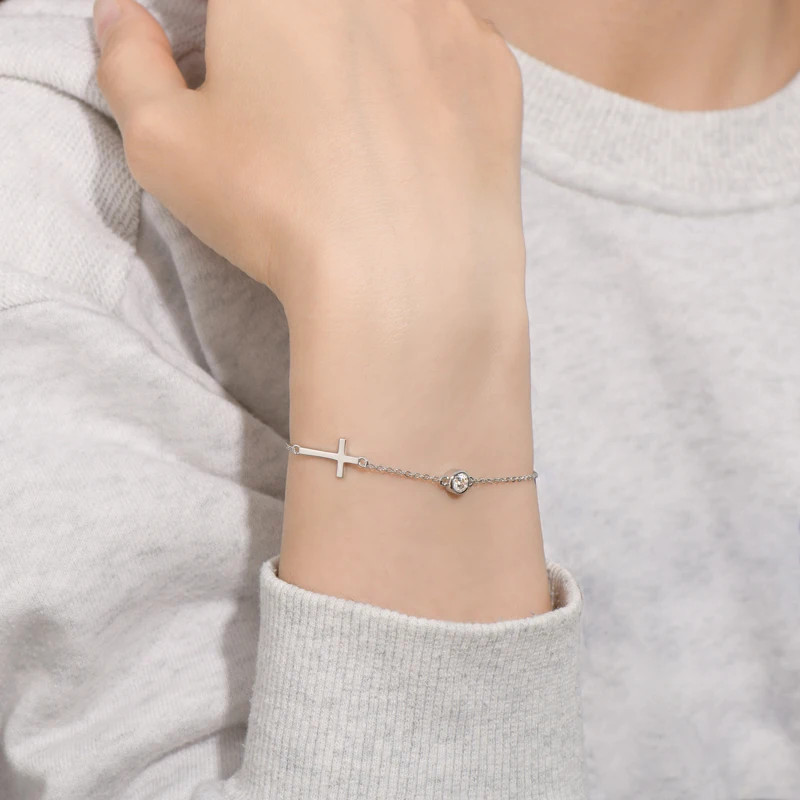 0.3ct Round Cut Lab‑Created Diamond Test Pass 16.5-21.5cm Cross Bracelet