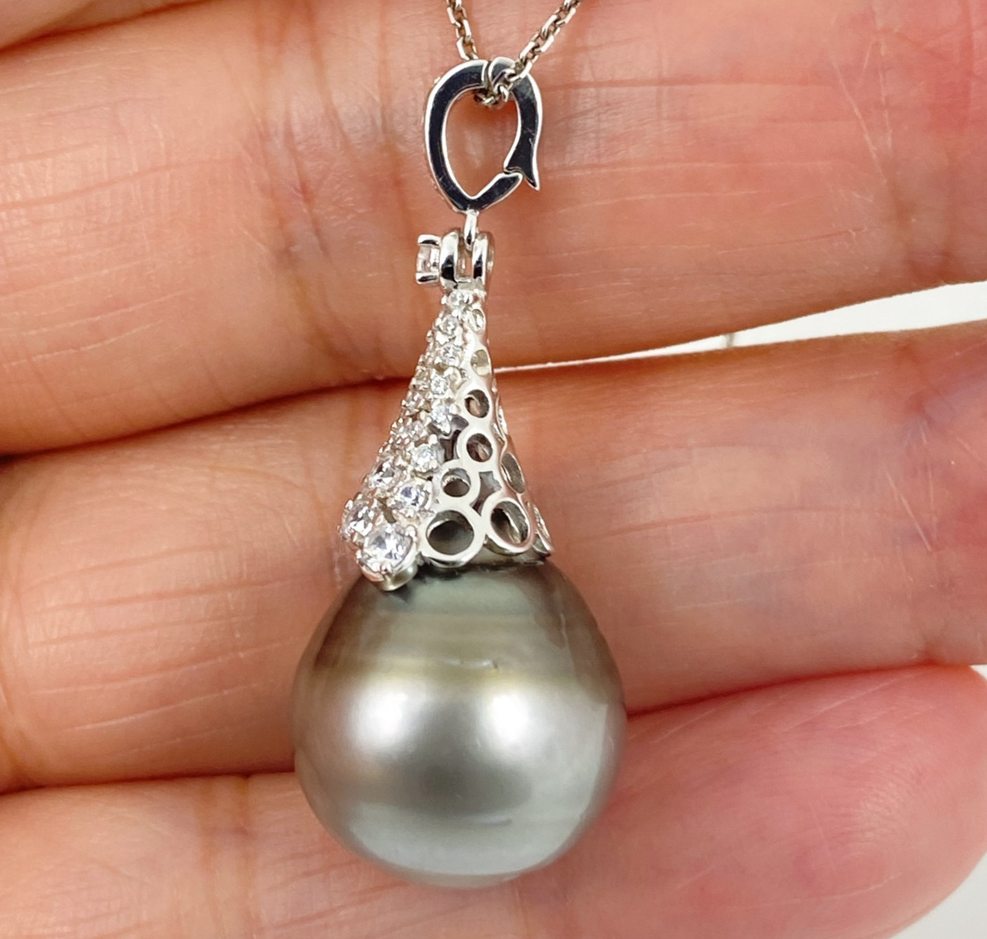 Enormous 15.2mm Genuine Tahitian Pearl Pendant Enhancer, 925 Silver #SP2010