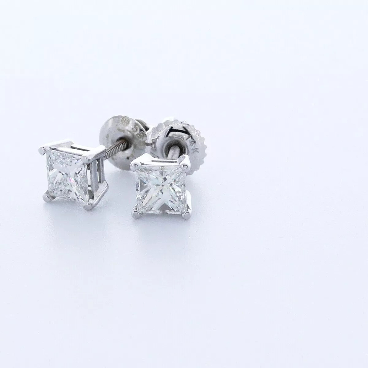 Stud Earrings Solid 14K Yellow Gold Classic 1 CT Princess Natural Diamond F VS2