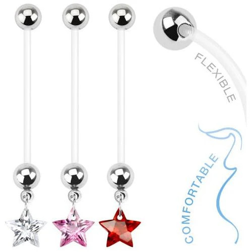 Pregnancy Clear Star Navel Ring Dangle – 14G BioFlex 1” Bar