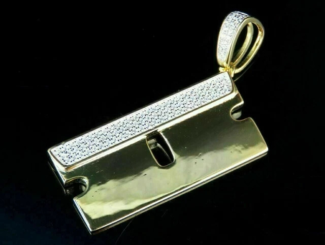 1Ct Round Lab-Created Diamond 14k Yellow Gold Plated Razor Blade Shape Pendant