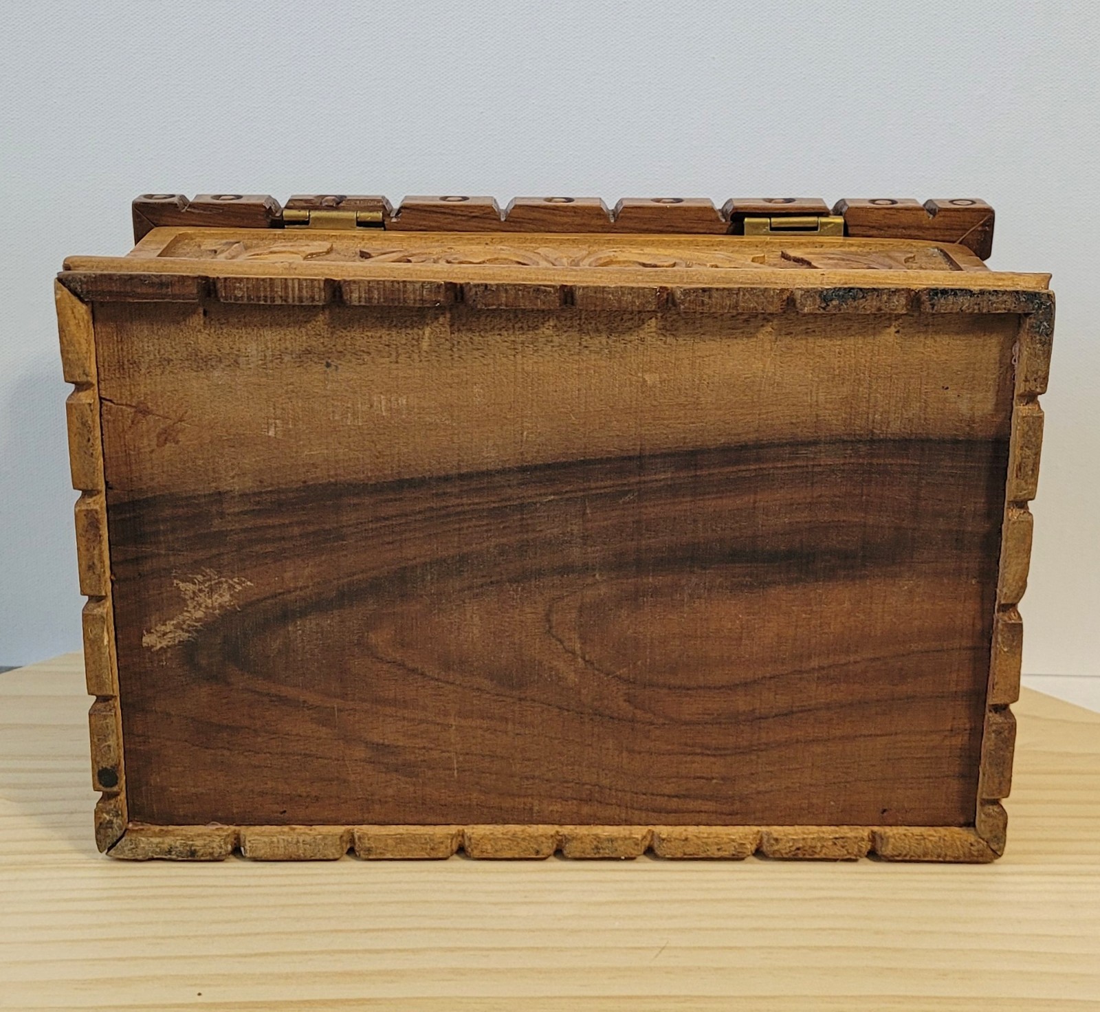 Vintage Hand-Carved Walnut Wooden Treasure Box with Rose Rotation Puzzle Lock