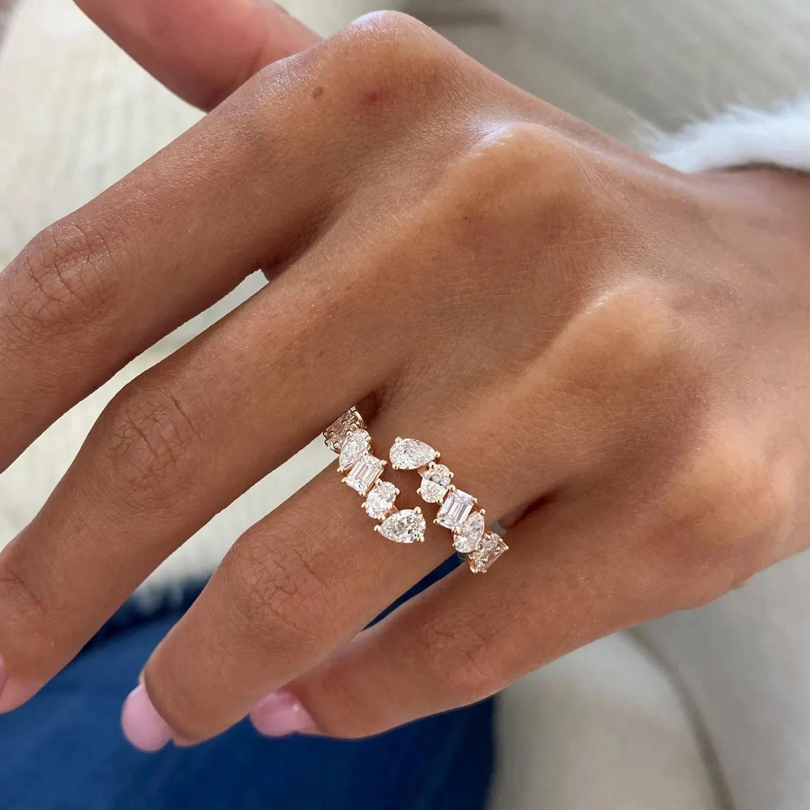 Wedding Diamond Band Multi Shape Cut 1.20 Ct 14k Rose Gold Lab Grown VVS E F CVD