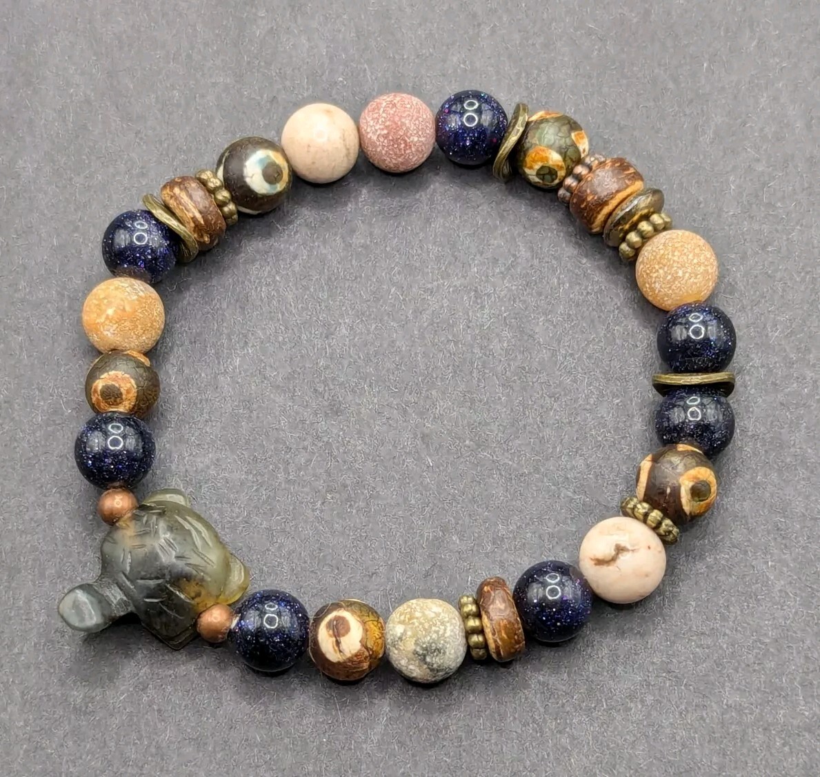 Women’s Turtle Boho Earthy Beaded Stretch Bracelet (16cm) Small Wrist