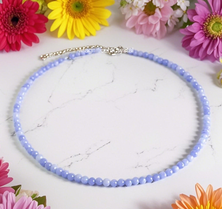 Blue Lace Agate Anklet Blue Gemstone Beaded Anklet Healing Summer Women Gift