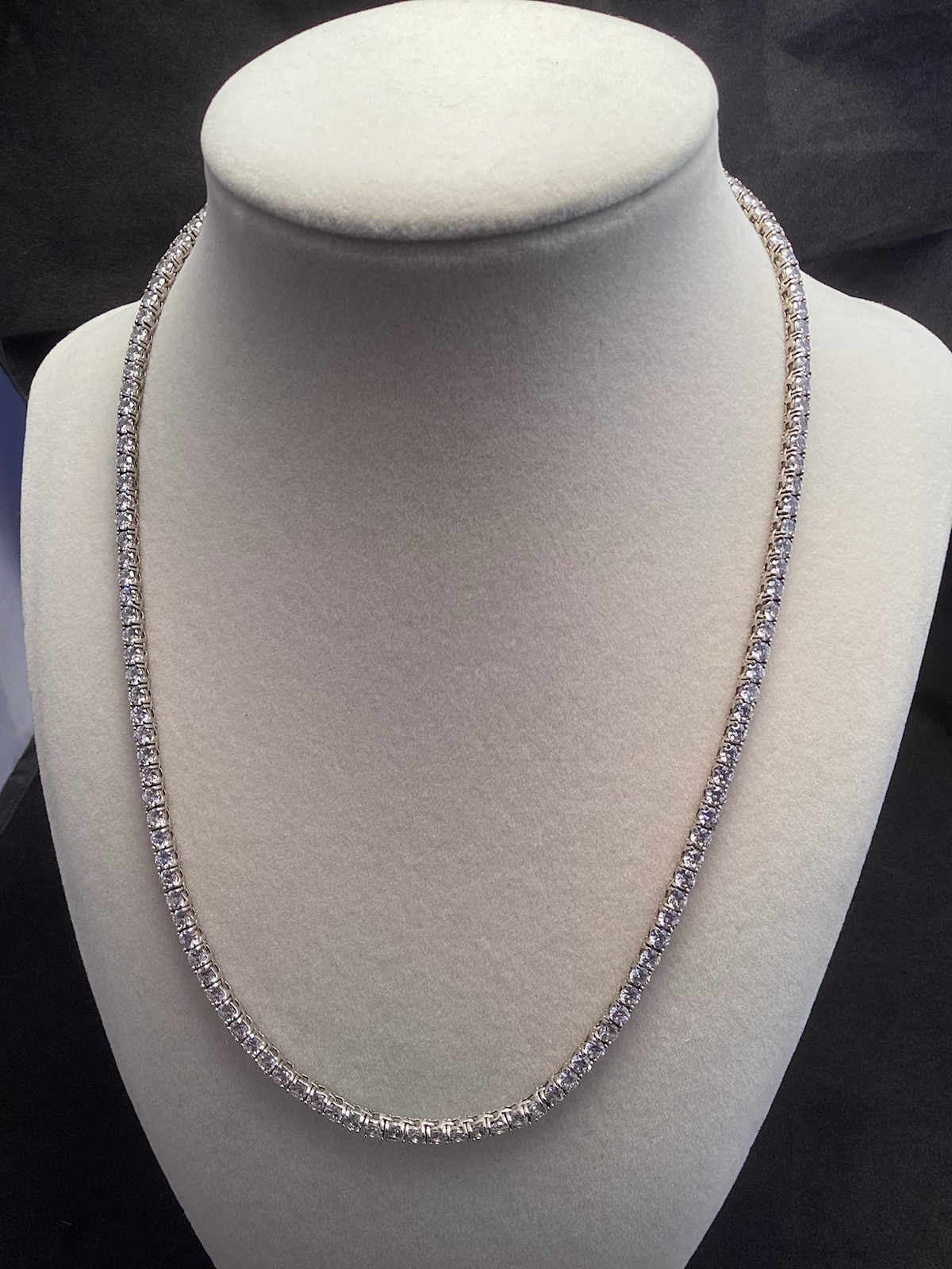 Fuzion Creations FZN Sterling White Clear Quartz Tennis 3mm Necklace 18” (2b)