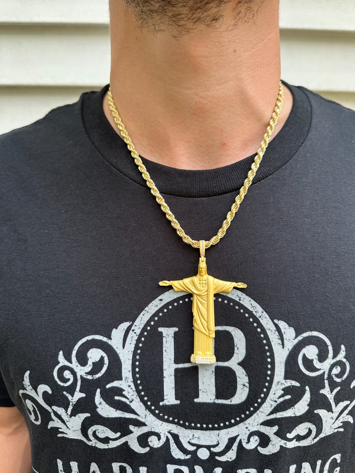 MOISSANITE Christ The Redeemer 925 Silver/ Yellow Rose Gold Necklace Jesus Piece