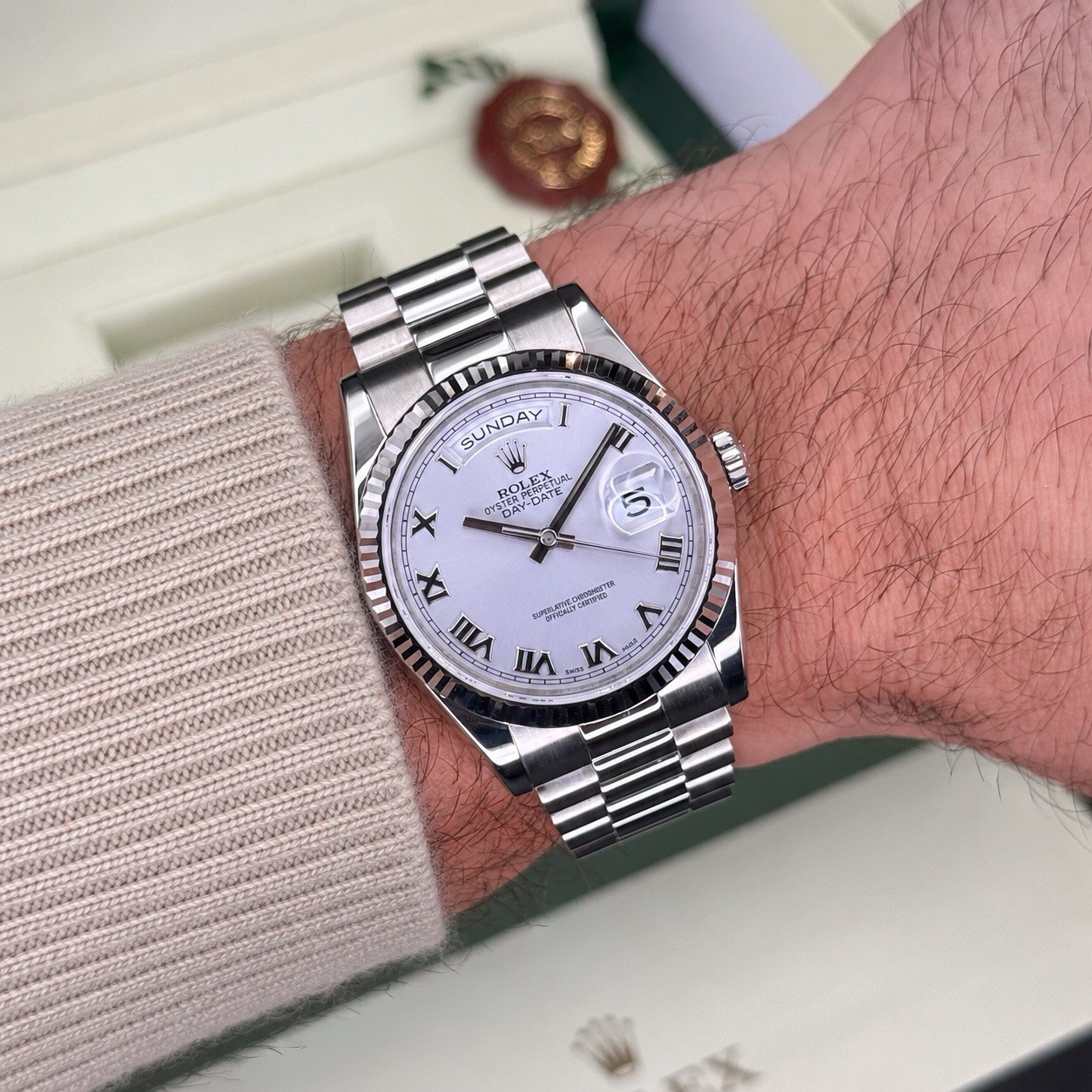Rolex Day-Date 36 White Gold 118239 Silver Dial President Bracelet