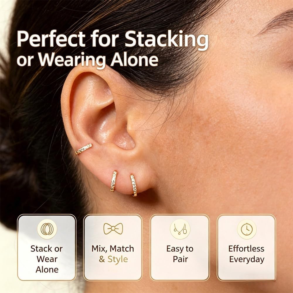 3 Pairs Gold 8Mm 9Mm 10Mm Huggie Hoop Earrings Set for Women Stackable | Non Tar