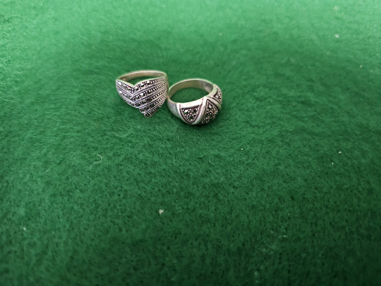 Set of 2 Marcasite rings size almost 7, 1 is dome shape, other traingle shape