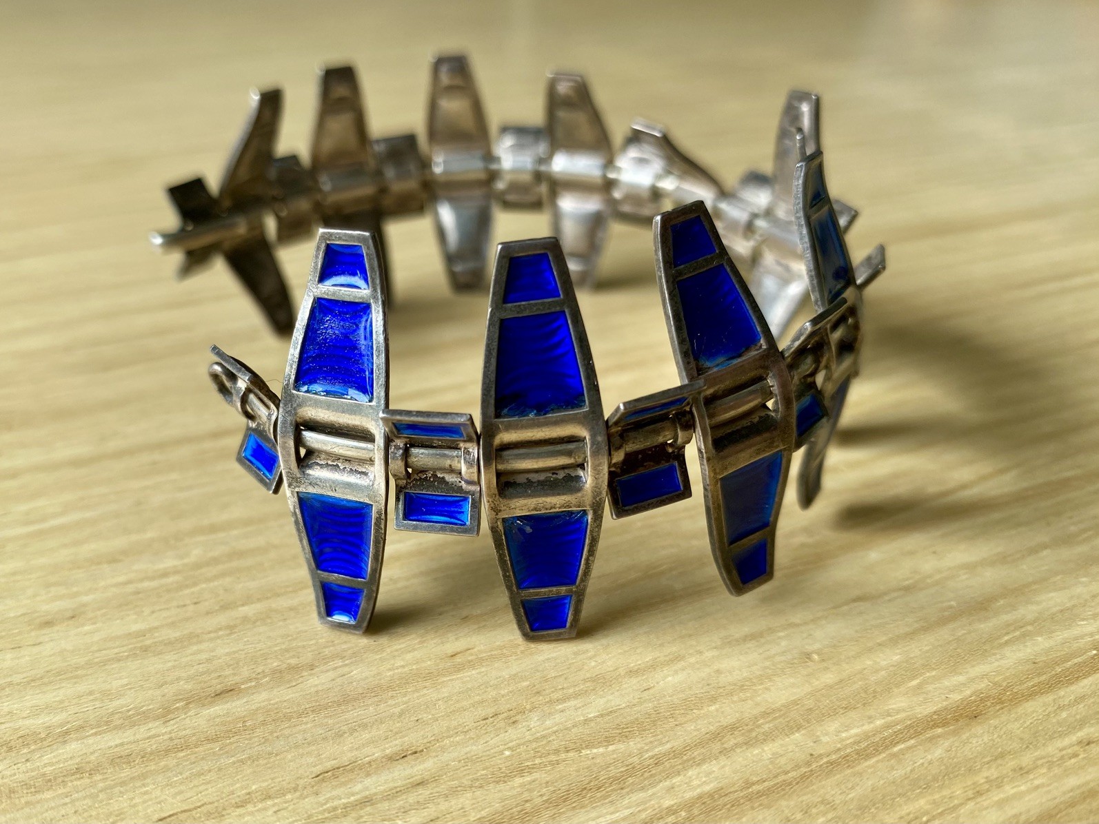 Osvais Norway Sterling Silver Enamel Bracelet MCM Scandinavian Vintage Denmark