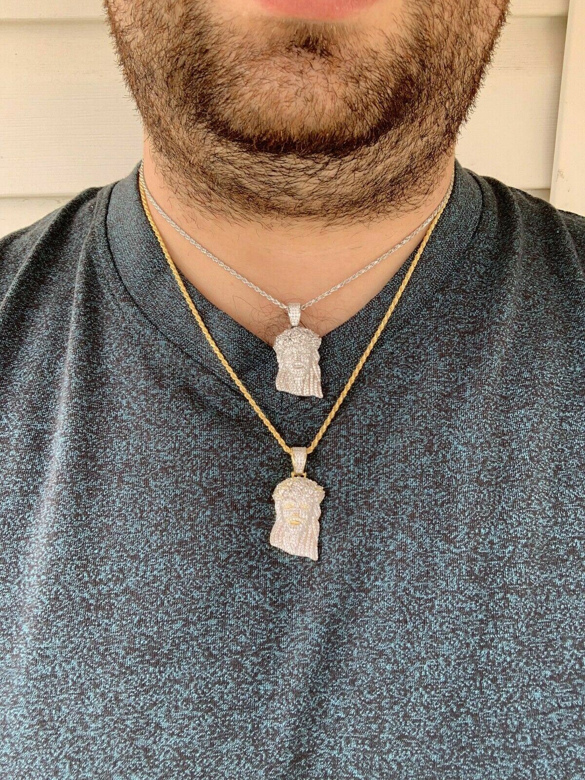 Men’s Solid 925 Silver Jesus Piece Simulated Diamond Yellow and Rose Gold Plated