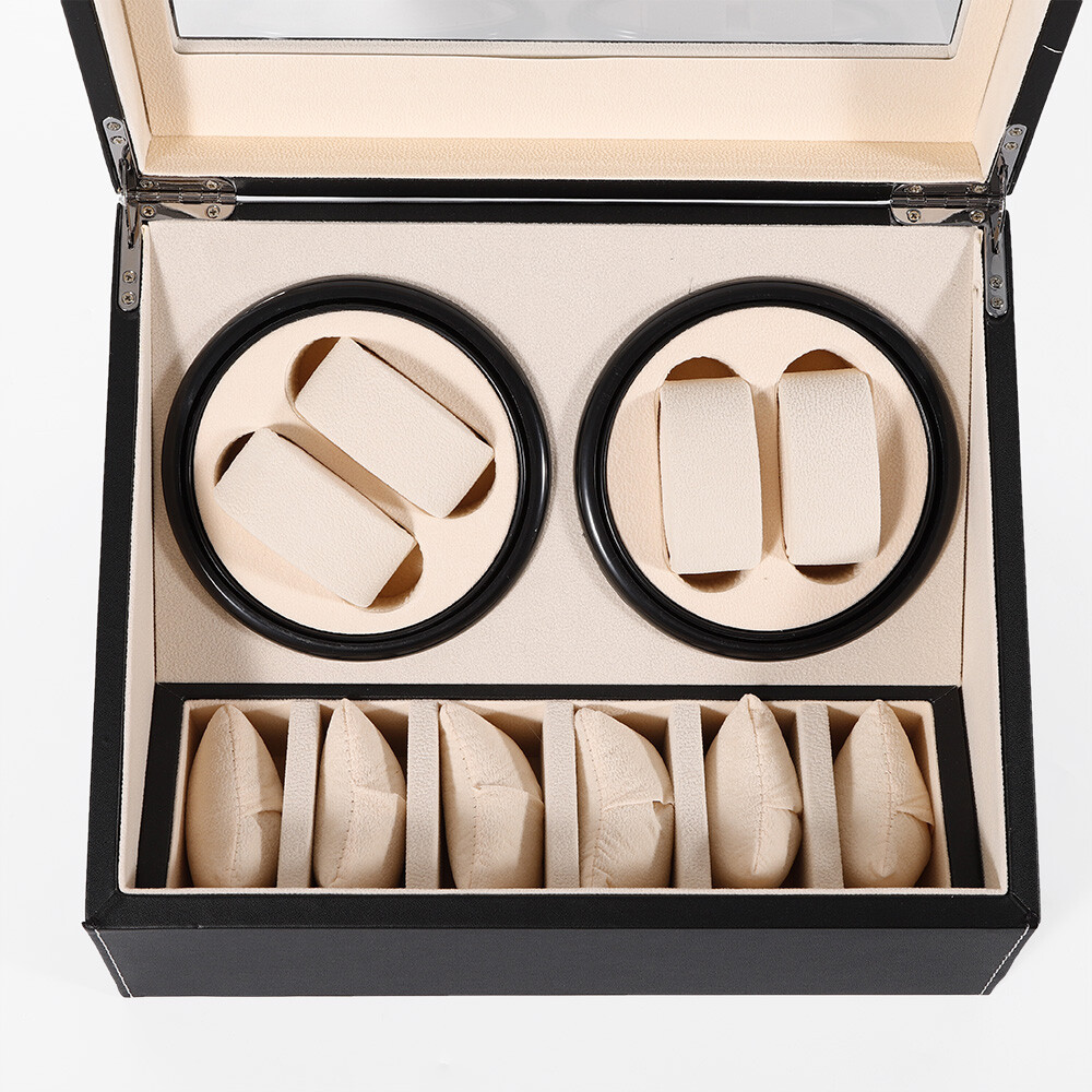 4+6 Automatic Rotation Watch Winder Display Case Wooden Storage Box US