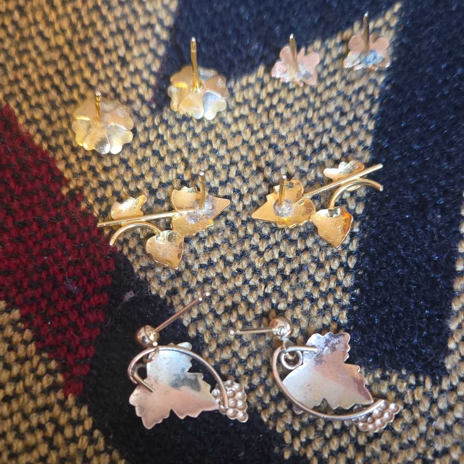 10K Multi-Tone Gold Leaf Motif Earrings Lot Stud & Drop Butterfly Back