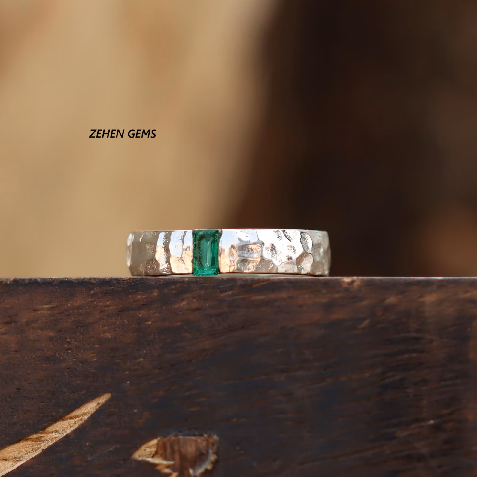 Lab created Men’s Emerald Cut Green Emerald Ring 925 Sterling Silver Ring