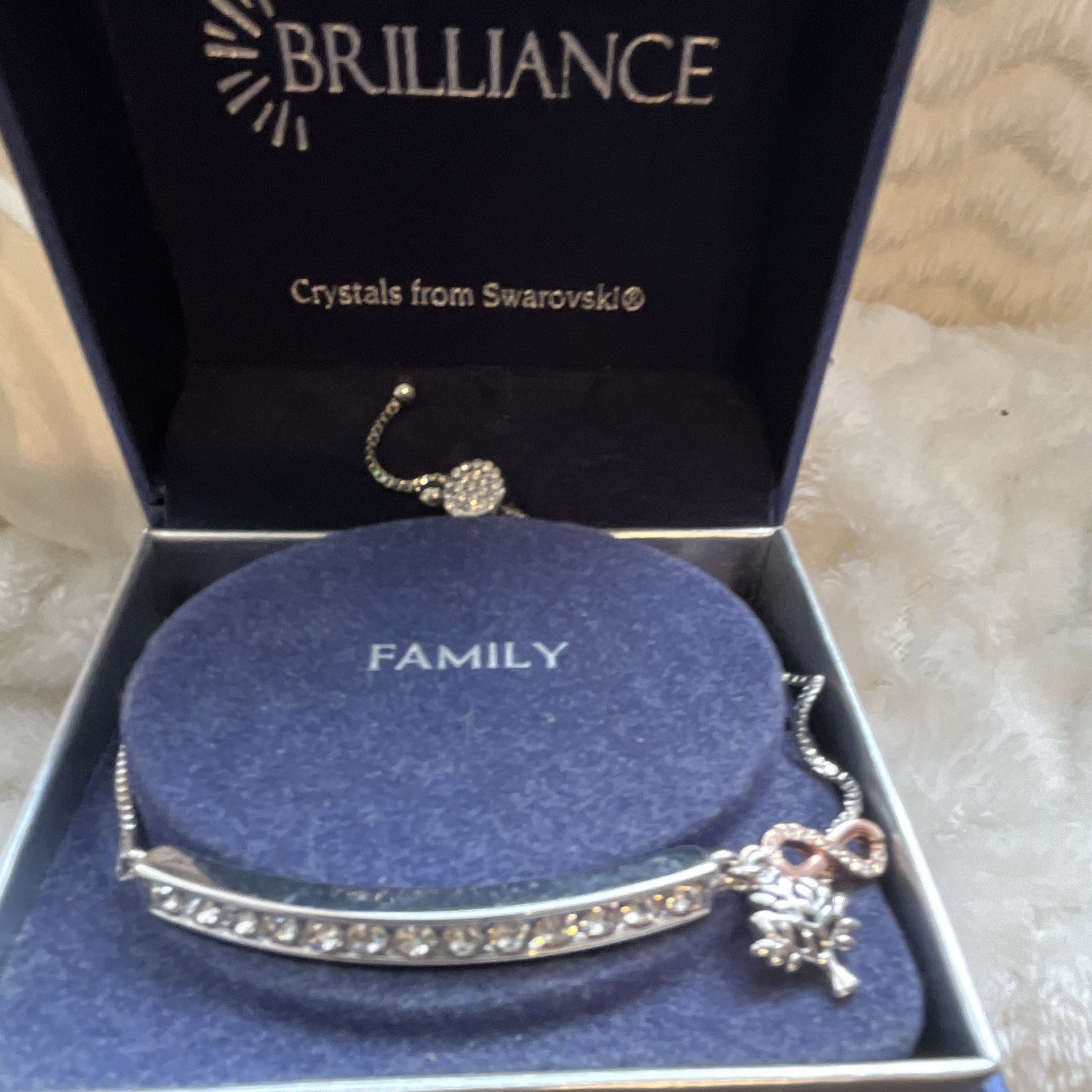 Brilliance Swarovski Crystal Adjustable Slider Bracelet Silver Bar Family Charm