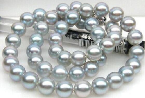 18″ 9-10.9mm natural south sea genuine silver gray round pearl necklace 1102AAA